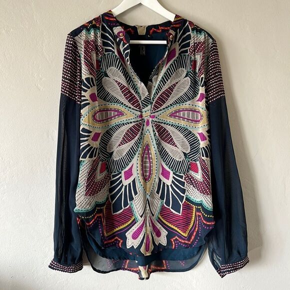 TJ Collection Women Blue Long Sleeve Blouse - Picture 1 of 11